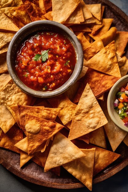 Mexican chips nachos with sauses