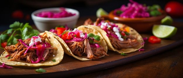 Mexican cochinita pibil tacos with habanero sauce