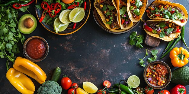 Photo mexican cuisine delight with tacos avocados and peppers