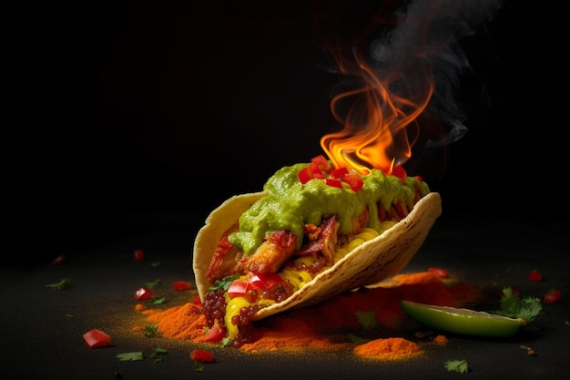 Mexican cuisine tacos on a black background