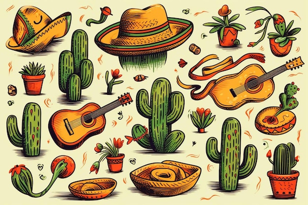 Mexican Culture Doodles Drawing Image