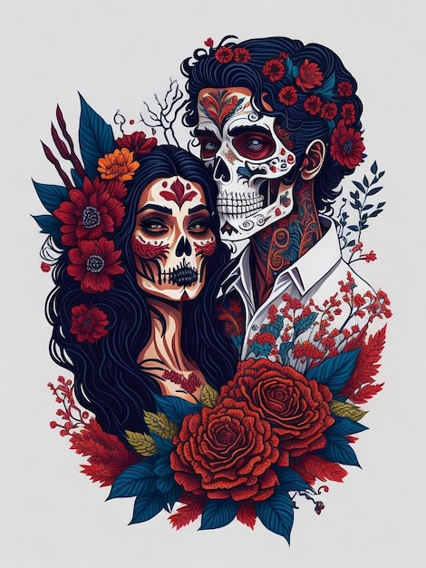 mexican day of the dead couple illustration vector tshirt design ai generative