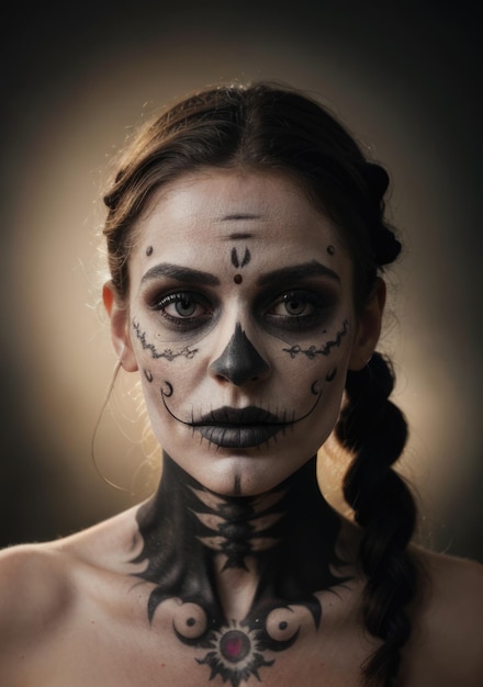 Mexican day of the dead makeup photo typical of the dia de los muertos mexican religious stock