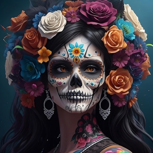 Mexican Day of the Dead Skull Painting of a girl