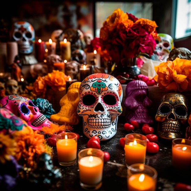 Mexican Day of the Dead Typical scenario of the celebration of the dead