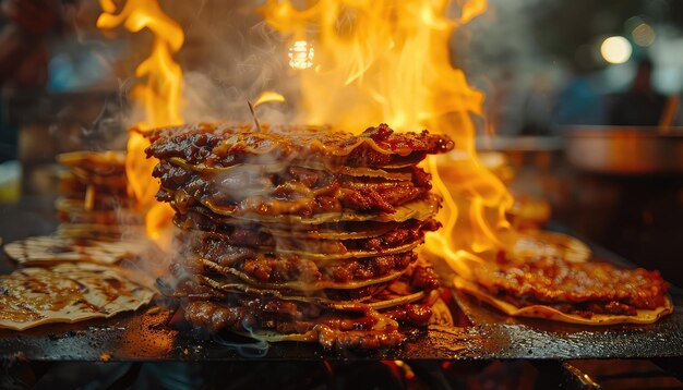 맛있는 멕시코 그릴 타코 알 파스터 음식