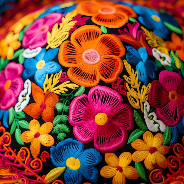 Mexican Embroidered Hat with Colorful flowers