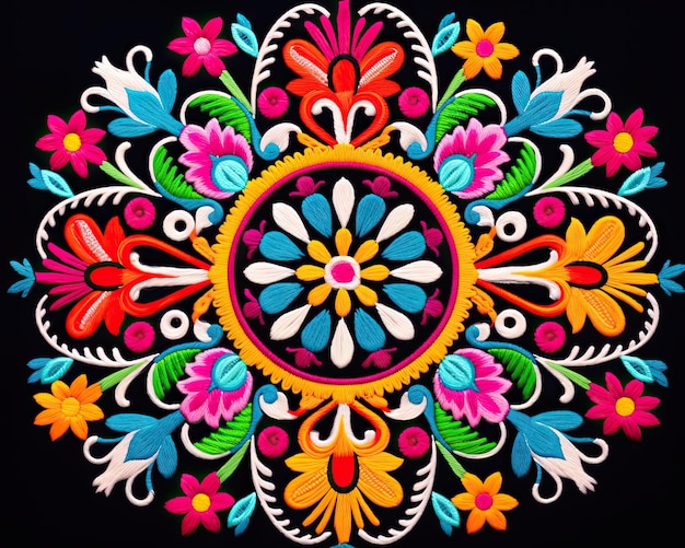 Photo mexican embroidery design showcasing a colorful geometric mandala pattern