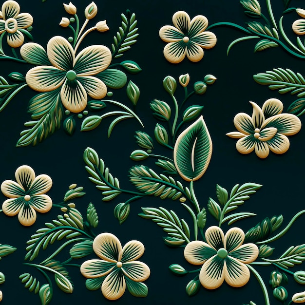 Mexican embroidery floral seamless tile with imitation embroidery AI generated