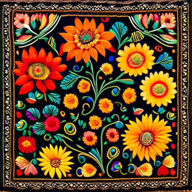 Mexican embroidery motifs are flowers