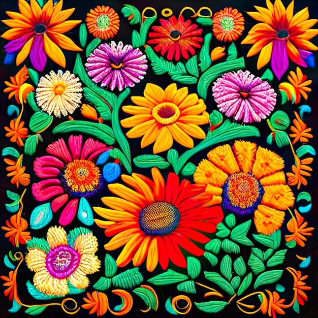 Mexican embroidery motifs are flowers