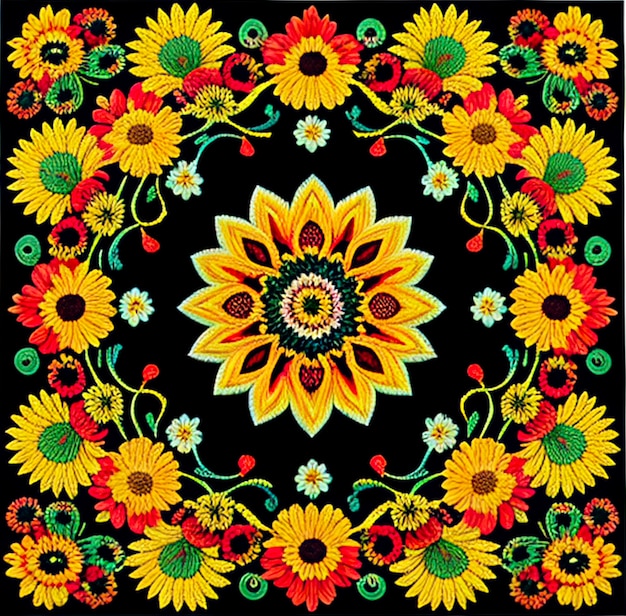 Mexican embroidery motifs are flowers