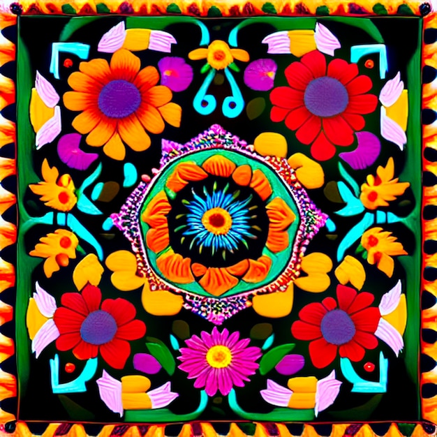 Photo mexican embroidery motifs are flowers