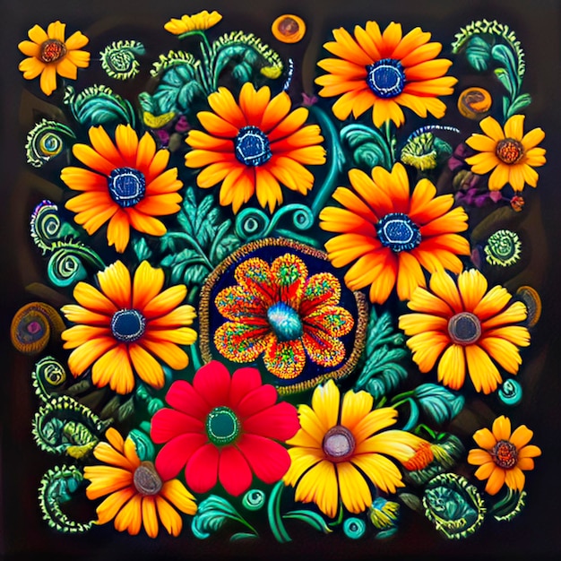 Mexican embroidery motifs are flowers