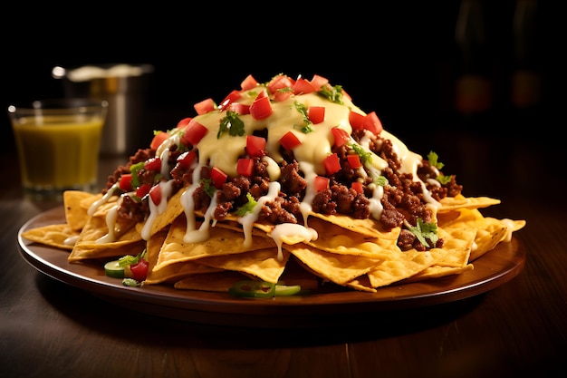 Mexican fast food with cheese corn beef in tortilla on dark background