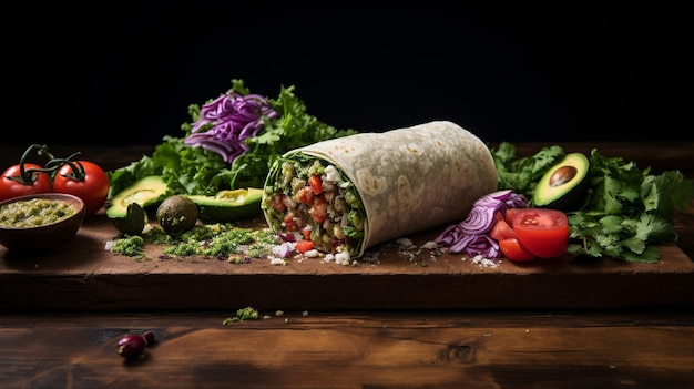 Mexican Feast Overhead View of a Delectable Burrito Platter on Aztec Cloth