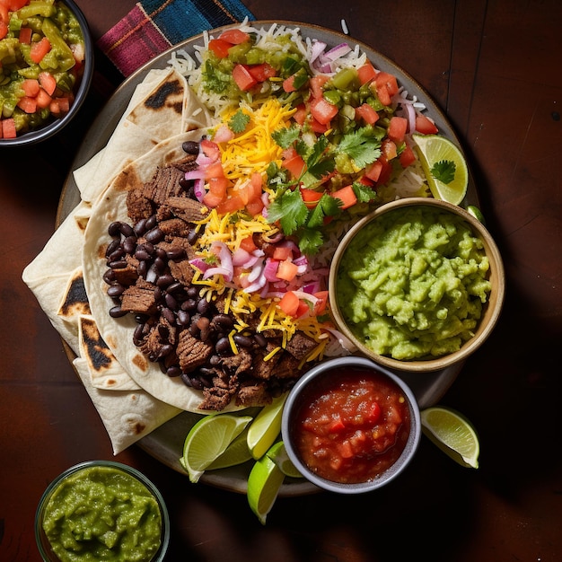 Mexican Feast Overhead View of a Delectable Burrito Platter on Aztec Cloth