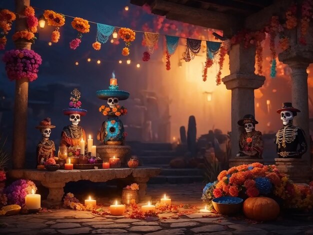 Foto bandiera della festa messicana dia de los muertos