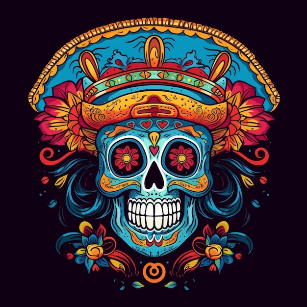 사진 모자를 쓴 멕시코 축제 해골 클립아트 생성 ai