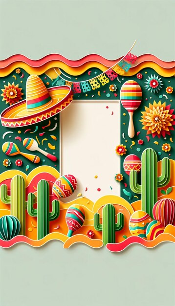 Мексиканское празднование Sombreros Cacti Maracas Конфетти