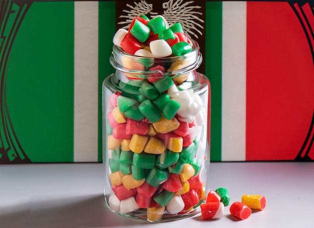 Mexican flag pattern candy in a jar