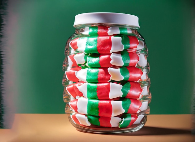 Mexican flag pattern candy in a jar