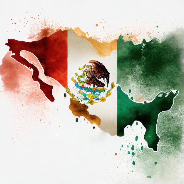 Мексиканский флаг в акварельном стиле от Generative AI
