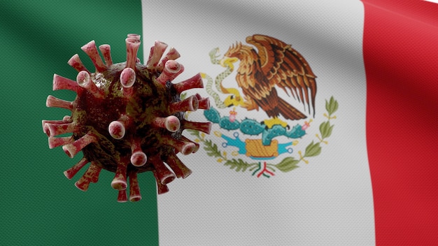 呼吸器系に感染するコロナウイルスの発生で手を振っているメキシコの旗