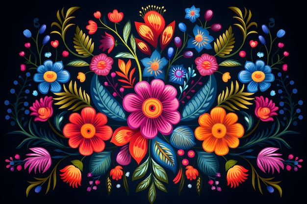 мексиканская цветочная вышивка