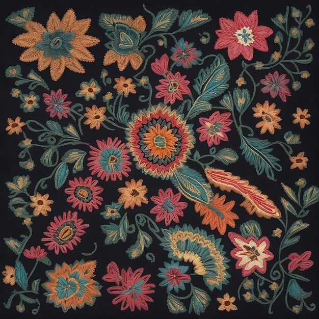 Mexican floral embroidery and black background