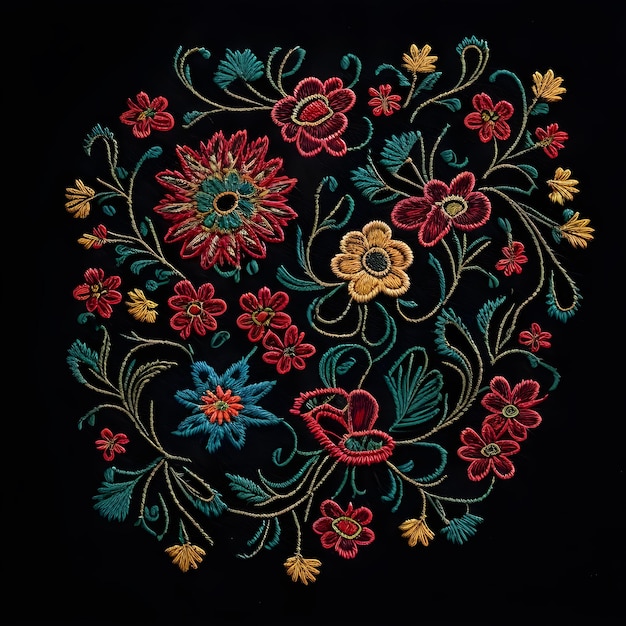 Mexican floral embroidery and black background