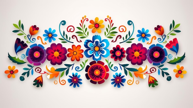 メキシコの花の刺繍花と葉の伝統的な飾り