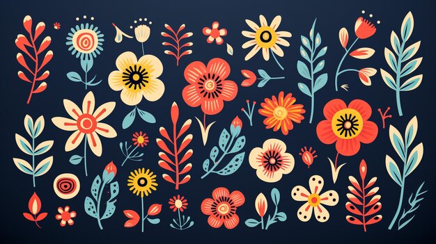 Mexican folk art style vector floral pattern retro design inspired by traditional embroidery from M