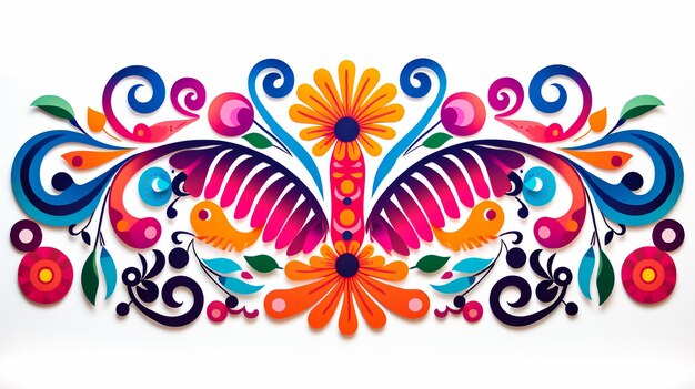 Mexican folk art style vector mandala floral patter nature composition in circle inspired by tradit