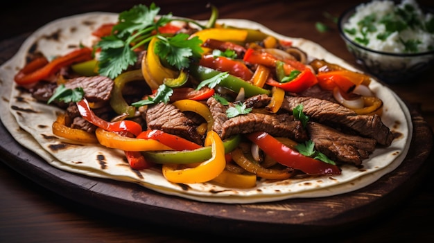 メキシコ料理の牛肉のファヒータとピーマン