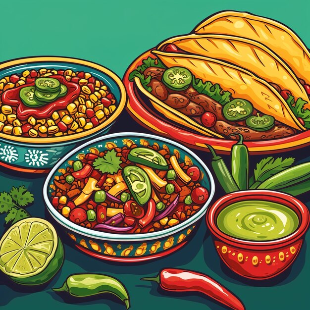 Mexican food cartoon in poster style v 6 Job ID 7446eca58fec459db11d3d5cdf1c2f32