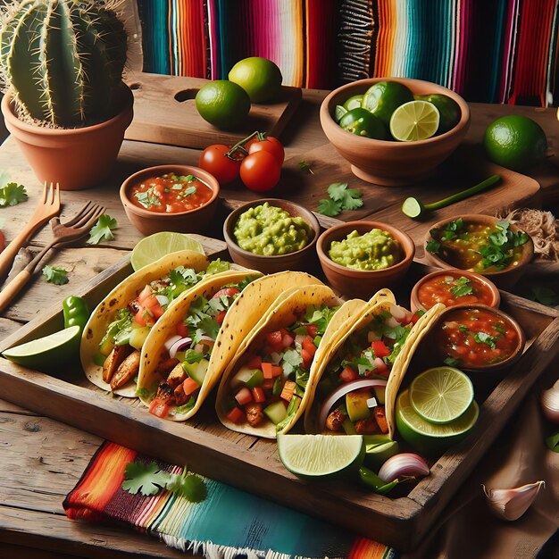 Фото Мексиканская еда fiesta vibrant tacos коллекция на freepik