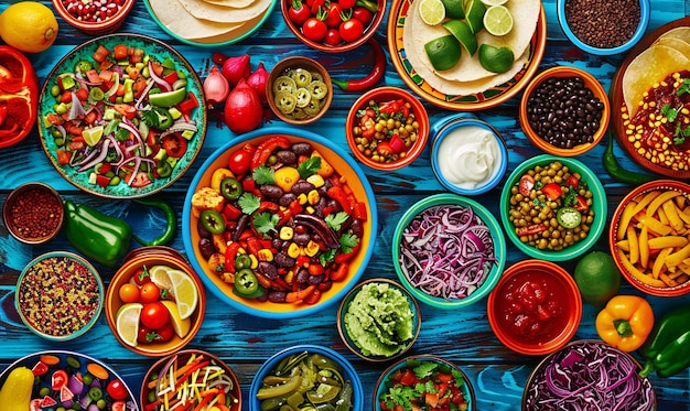 Mexican food mix colorful background Mexico