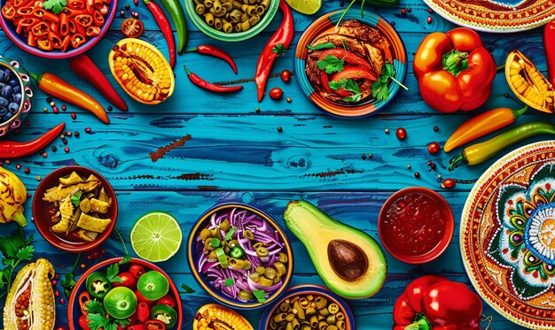 Mexican food mix colorful background Mexico