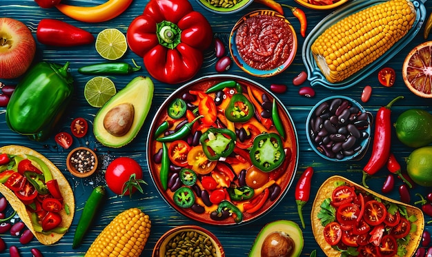 Mexican food mix colorful background