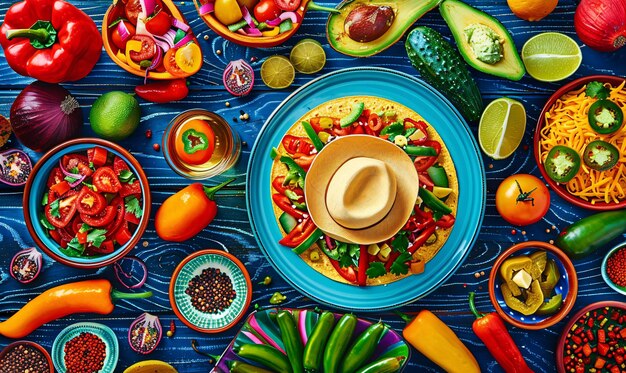 Mexican food mix colorful background