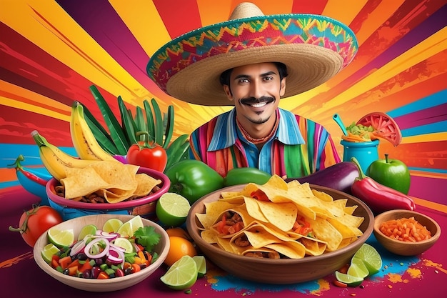 Mexican food mix copyspace frame colorful background Mexico