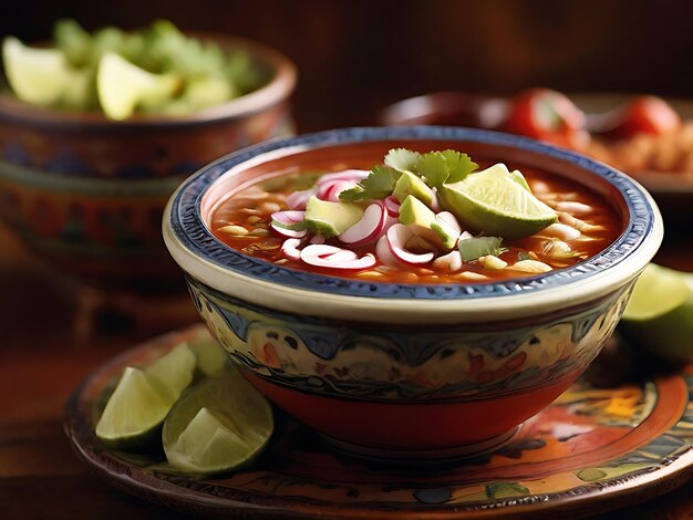 Фото Мексиканская еда позоле на тарелке