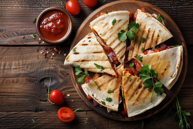 Mexican food quesadillas top view