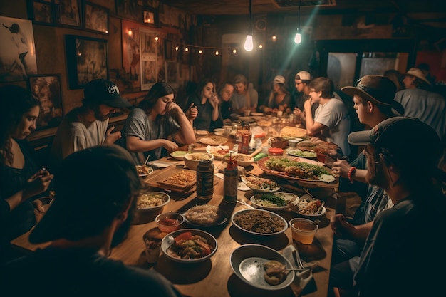 木製テーブルの上のメキシコ料理のタコスとワカモレ