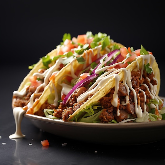 mexican food tacos isolated on white and black background