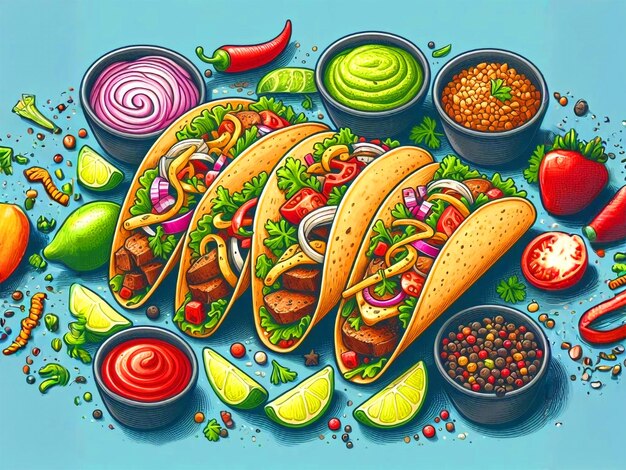 Mexican Food Tacos with meat and vegetables
