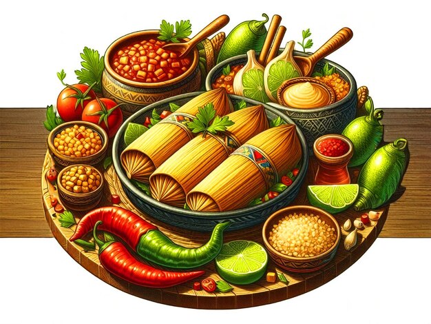 Mexican Food Tamales illustrations with a variety of ingredients