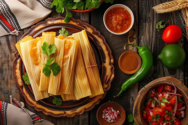 Mexican food tamales view top