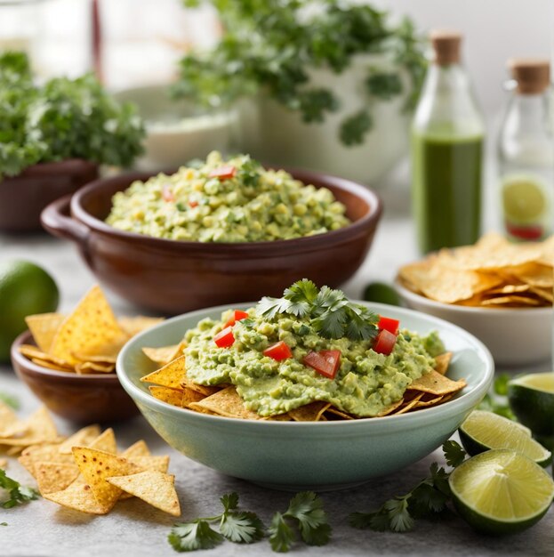 Mexican Food Tortilla Chips with Guacamole Tostadas con Guacamole